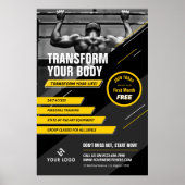Gym Foto Zwart & Geel Logo Workout Marketing Poster (Voorkant)