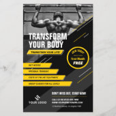 Gym Foto Zwart & Geel Logo Workout Promotionele Flyer (Voorkant)