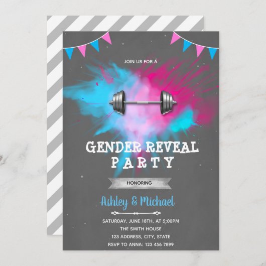 Gym gender onthult uitnodiging (Voorkant / Achterkant)