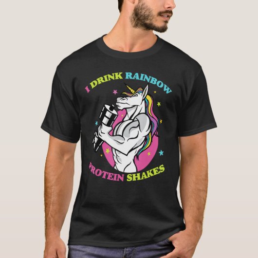 Gym I Drink regenboogproteïne Shakes Unicorn Bod T-shirt (Voorkant)