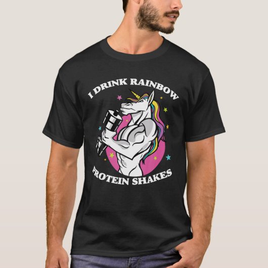 Gym - Ik Drink regenboogproteïneschudden - Unicorn T-shirt (Voorkant)