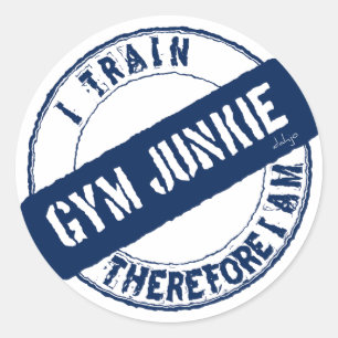 GYM JUNKIE IK TREIN DUS IK BEN blauw Ronde Sticker