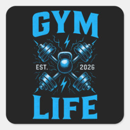 Gym Life Est. 2026 – New Chapter Fitness Vierkante Sticker