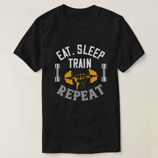 Gym Lover Gift Eat Slaaptrein Herhaal Workout T-shirt (Design voorkant)