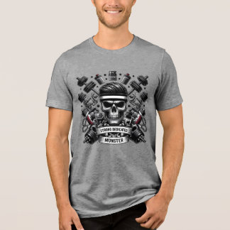 Gym Monster Skull Bodybuilding Motivation Art Tri-Blend Shirt