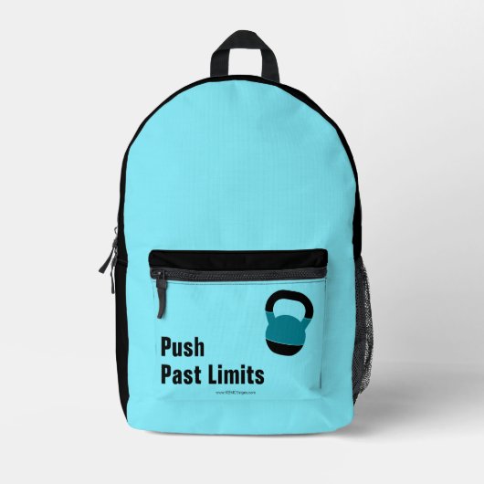 Gym Motto Push Past Limits Electric-Blue Black Bedrukte Rugzak (Voorkant)