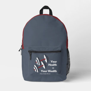 Gym Motto Your Health = Uw rijkdom grijs en rood Bedrukte Rugzak