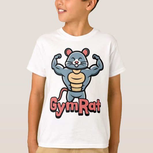 Gym Rat! Schattigee gespierde rat Cartoon T-shirt (Voorkant)