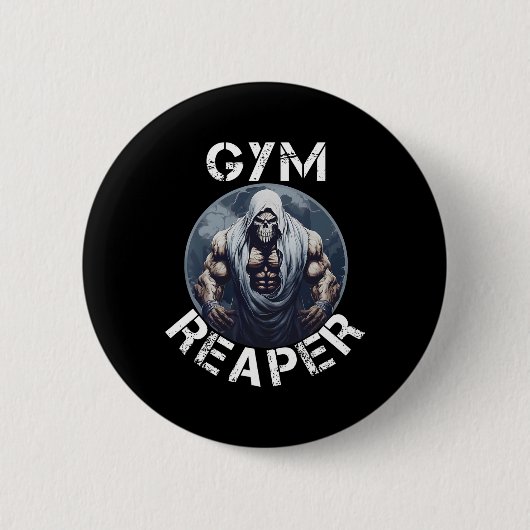 Gym Reaper Fitness Halloween Skeleton Workout Body Ronde Button 5,7 Cm (Voorkant)