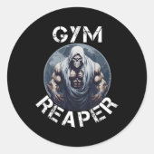 Gym Reaper Fitness Halloween Skeleton Workout Body Ronde Sticker (Voorkant)