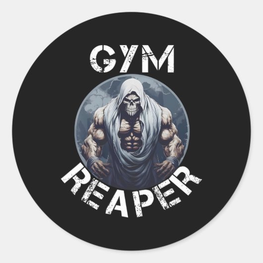 Gym Reaper Fitness Halloween Skeleton Workout Body Ronde Sticker (Voorkant)