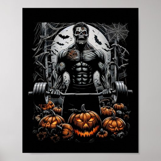 Gym Skeleton-spookachtige Fitness Fun-Halloween Wo Poster (Voorkant)