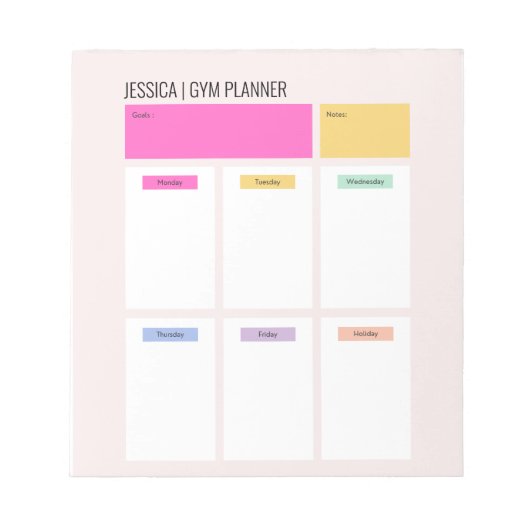 Gym sport werkuitnaam simpele pastelwekelijks notitieblok (Voorkant)