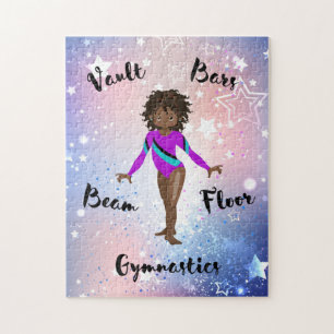 Gym Star African American, bruine ogen, Paarse Leo Legpuzzel