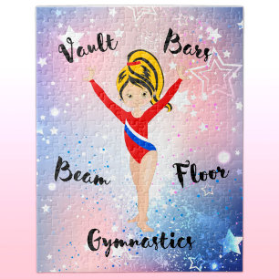 Gym Star Black/Blonde, Hazel Eyes, Red Leotard Legpuzzel