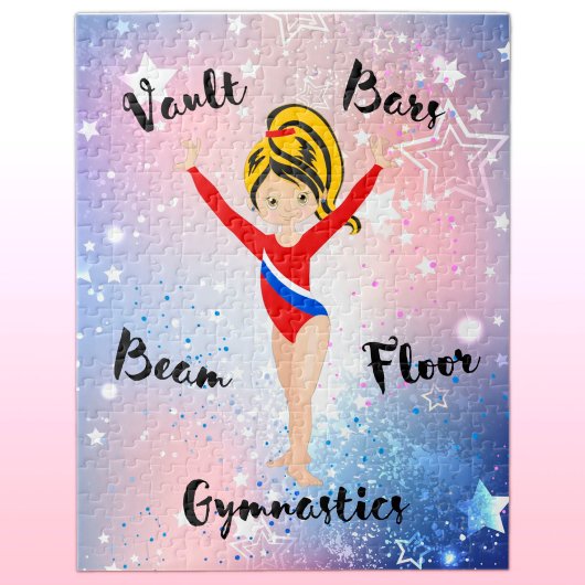 Gym Star Black/Blonde, Hazel Eyes, Red Leotard Legpuzzel