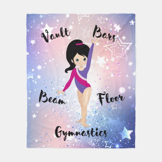Gym Star Black Hair, Blue Eyes, Paarse leotard Fleece Deken (Voorkant)