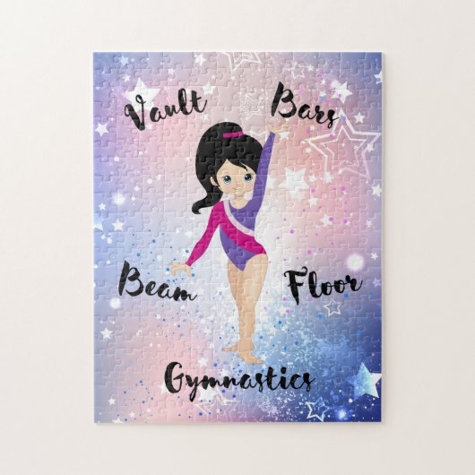 Gym Star Black Hair, Blue Eyes, Paarse leotard Legpuzzel (Verticaal)