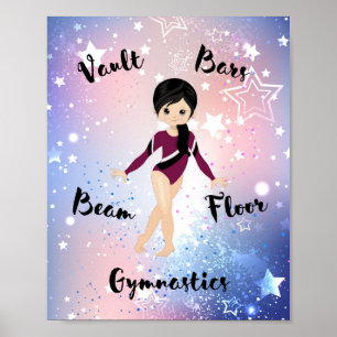 Gym Star Black Hair, bruine ogen, Bourgogne Poster