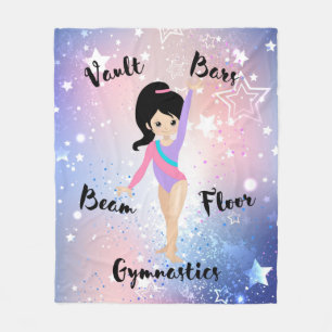 Gym Star Black Hair, bruine ogen, Paarse leotard Fleece Deken