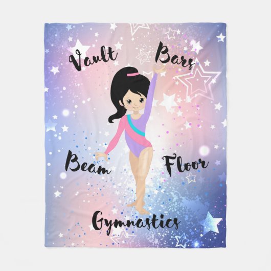 Gym Star Black Hair, bruine ogen, Paarse leotard Fleece Deken (Voorkant)