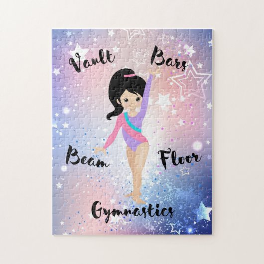 Gym Star Black Hair, bruine ogen, Paarse leotard Legpuzzel (Verticaal)