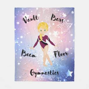Gym Star Blonde, Green Eyes, Burgundy Leotard Fleece Deken