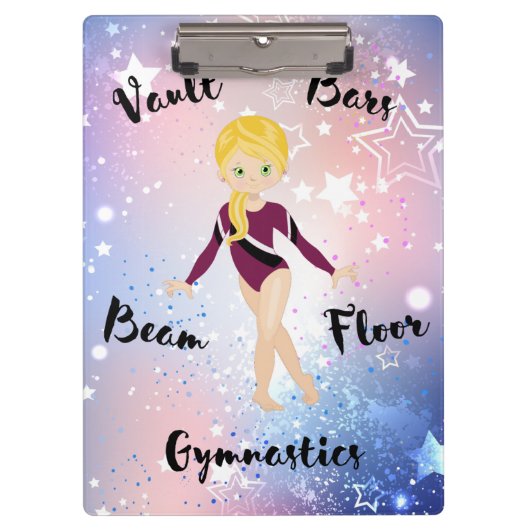 Gym Star Blonde, Green Eyes, Burgundy Leotard Klembord (Voorkant)