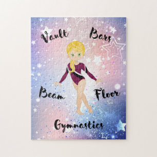 Gym Star Blonde, Green Eyes, Burgundy Leotard Legpuzzel