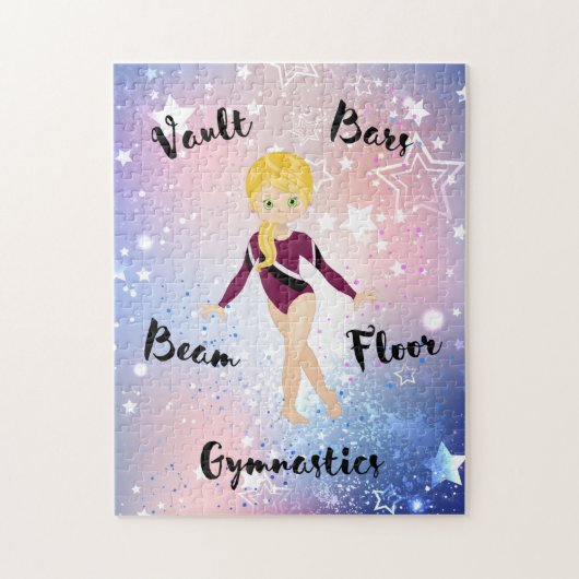 Gym Star Blonde, Green Eyes, Burgundy Leotard Legpuzzel (Verticaal)