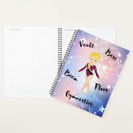 Gym Star Blonde, Green Eyes, Burgundy Leotard Planner (Display)