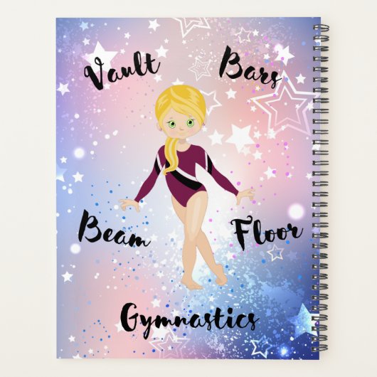 Gym Star Blonde, Green Eyes, Burgundy Leotard Planner (Achterkant)