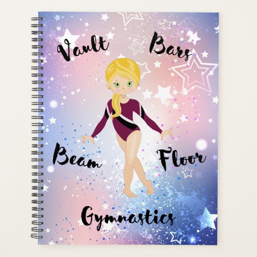 Gym Star Blonde, Green Eyes, Burgundy Leotard Planner (Voorkant)