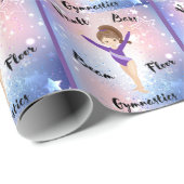 Gym Star Brunette, bruine ogen, Paarse leotard Cadeaupapier (Rol Hoek)