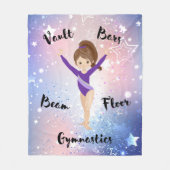 Gym Star Brunette, bruine ogen, Paarse leotard Fleece Deken (Voorkant)