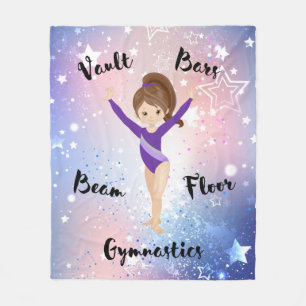 Gym Star Brunette, bruine ogen, Paarse leotard Fleece Deken