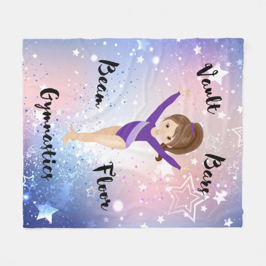Gym Star Brunette, bruine ogen, Paarse leotard Fleece Deken (Voorkant (Horizontaal))