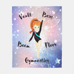 Gym Star Ginger Hair, Green Eyes, Black Leotard Fleece Deken
