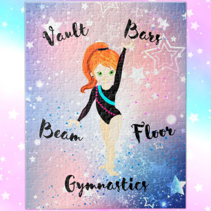 Gym Star Ginger Hair, Green Eyes, Black Leotard Legpuzzel