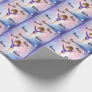 Gym Ster Brunette, Bruine Ogen, Paarse Leotard Cadeaupapier