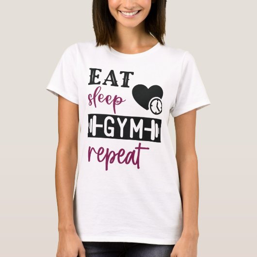 Gym T-shirt vrouwen, eet slaap gym herhalen (Voorkant)