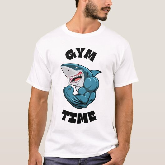 Gym Time Flexing Shark - Funny Workout Fitness T-shirt (Voorkant)