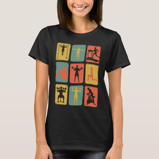 Gym Vintage Retro Trainingsapparatuur Workout T-shirt (Voorkant)