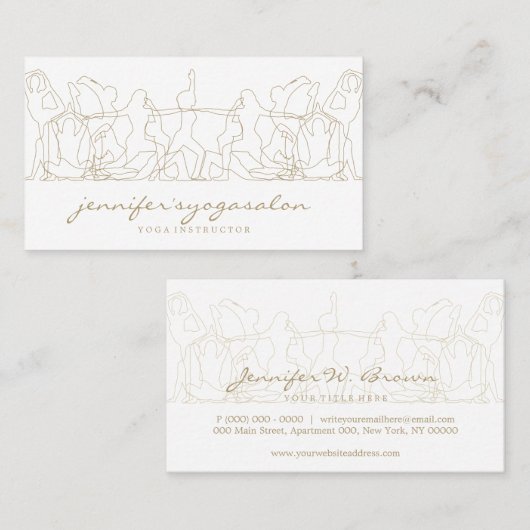 Gym Woman Yoga Figures Poses Gold Visitekaartje (Voorkant / Achterkant)