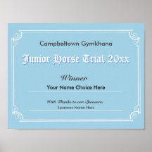 Gymkhana Horse Trials Winner's Certificate Poster