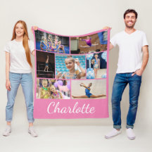 Gymmastiek 7 Fotocollage Roze Fleece Deken