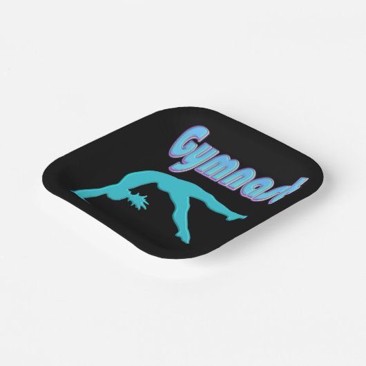 Gymnast Back Handspring Stap uit Blauwgroen Papieren Bordje (Gebogen)