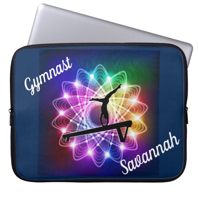 Gymnast Balance beam-laptophoes, aangepaste naam Laptop Sleeve (Voorkant)
