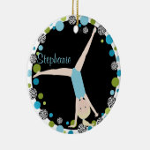 Gymnast Blonde in Aqua en Groen Gepersonaliseerd Keramisch Ornament (Rechts)