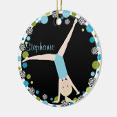 Gymnast Blonde in Aqua en Groen Gepersonaliseerd Keramisch Ornament (Links)